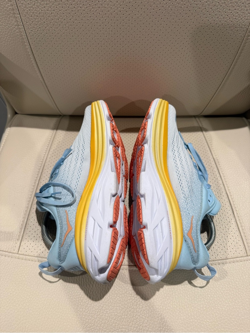 Size 9 - Hoka One Bondi 8 Women's Light Blue and Yellow Athletic Running Shoes - Picture 5 of 7